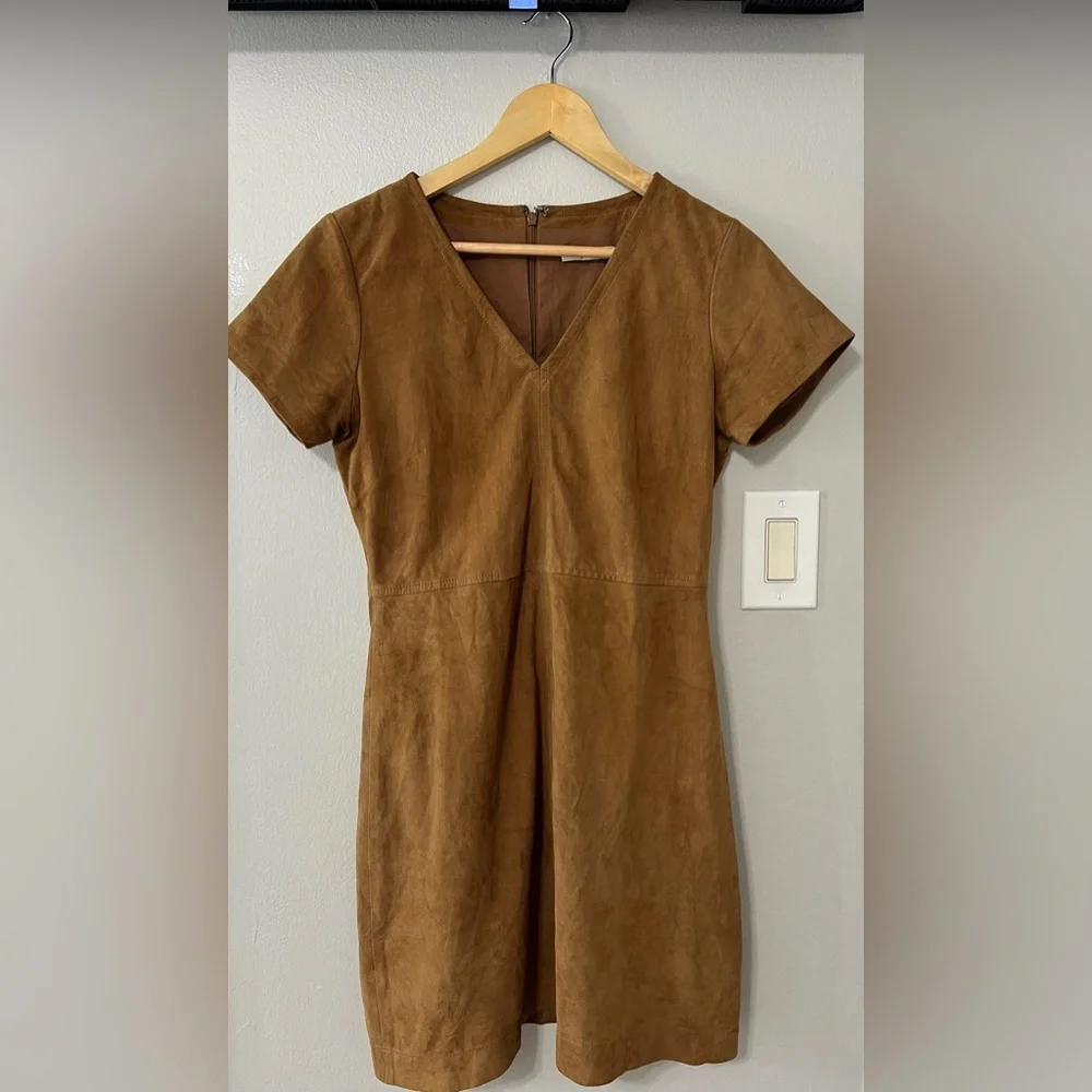 Madewell Genuine Leather Dress Brown V-Neck Mini Shift Size M Western Boho